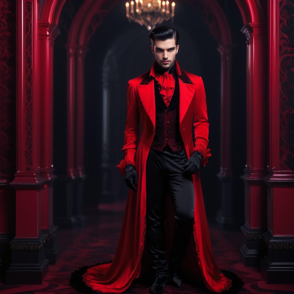 Dramatic Vampire Costume in Gothic Setting