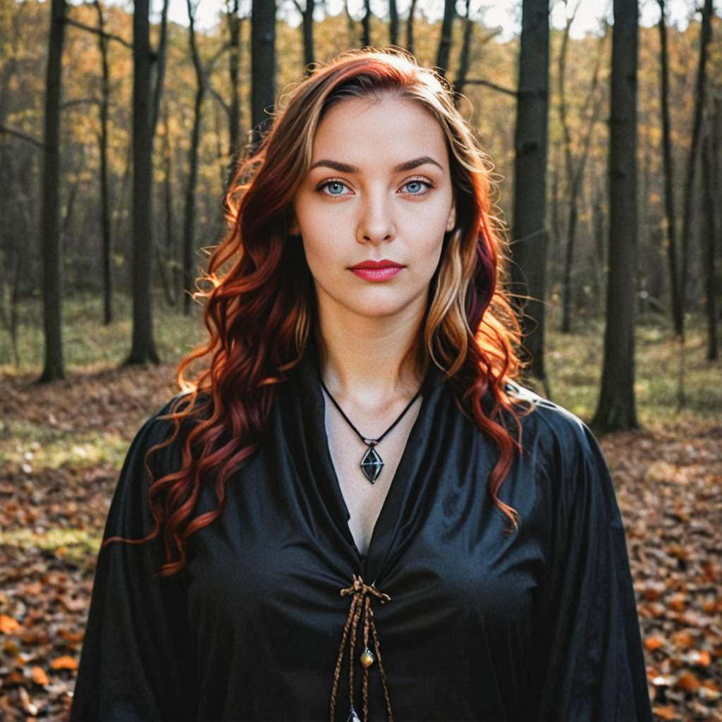 Confident Woman in Autumn Forest