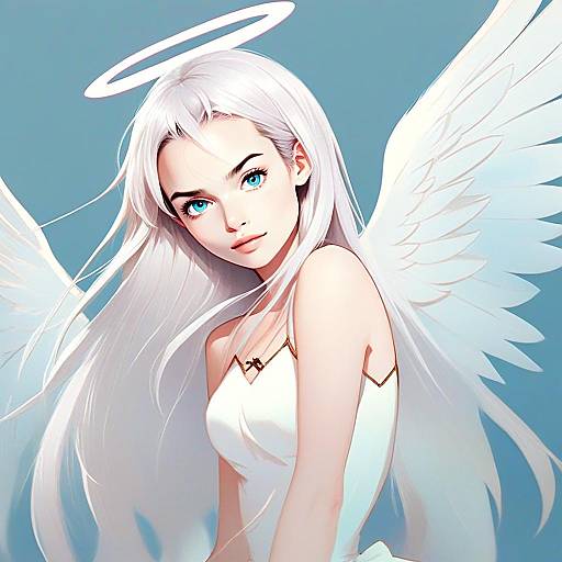 Angel Girl with Shimmering White Wings and Halo Digital Art