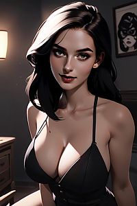 Stylish Digital Portrait of Woman with Black Hair in Black Top