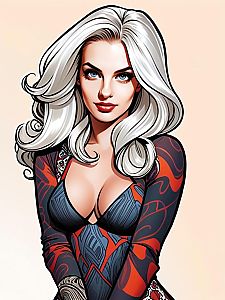 Digital Illustration of Confident Blonde Woman in Patterned Outfit