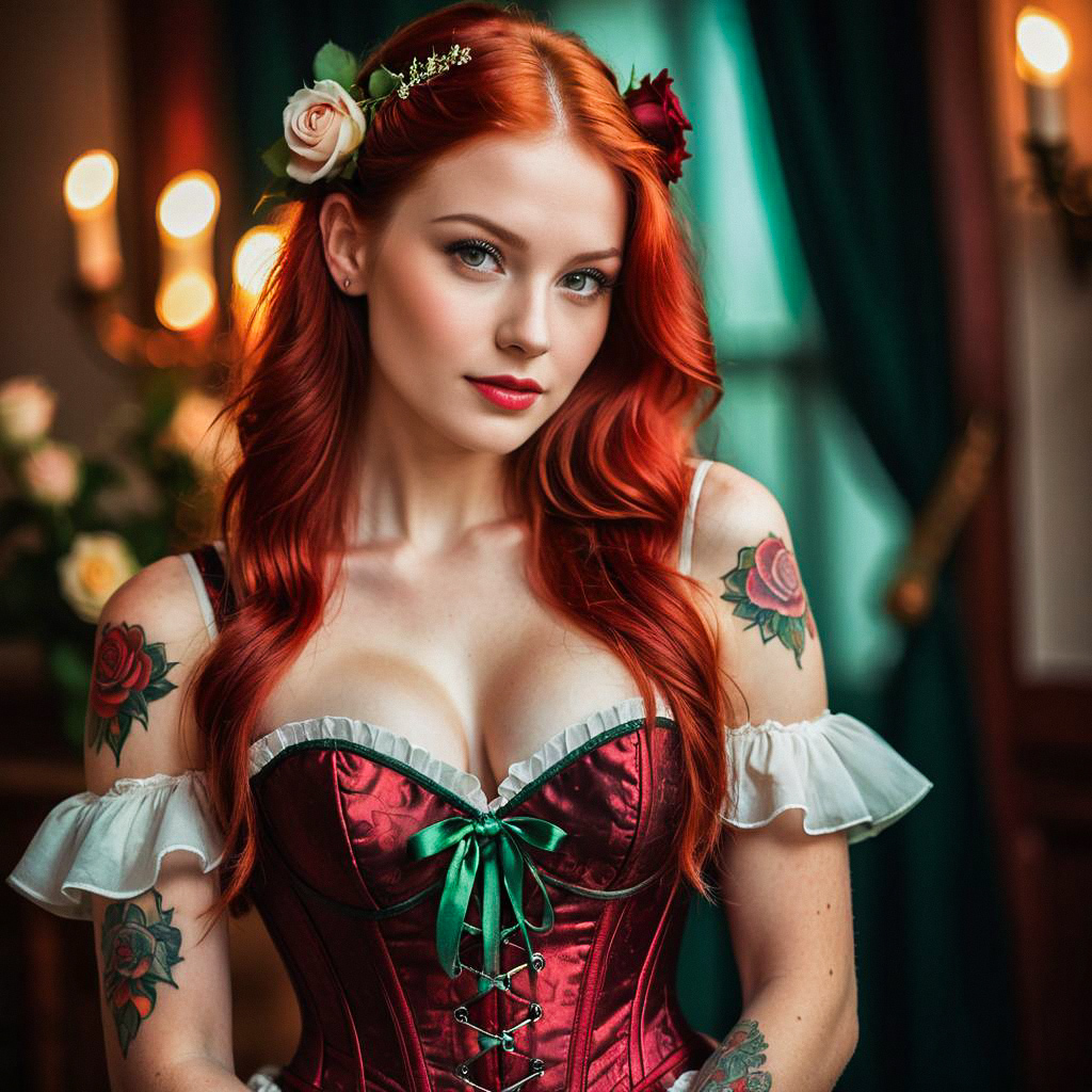 Elegant woman with red hair in burgundy corset Elegant woman with red hair in burgundy corset