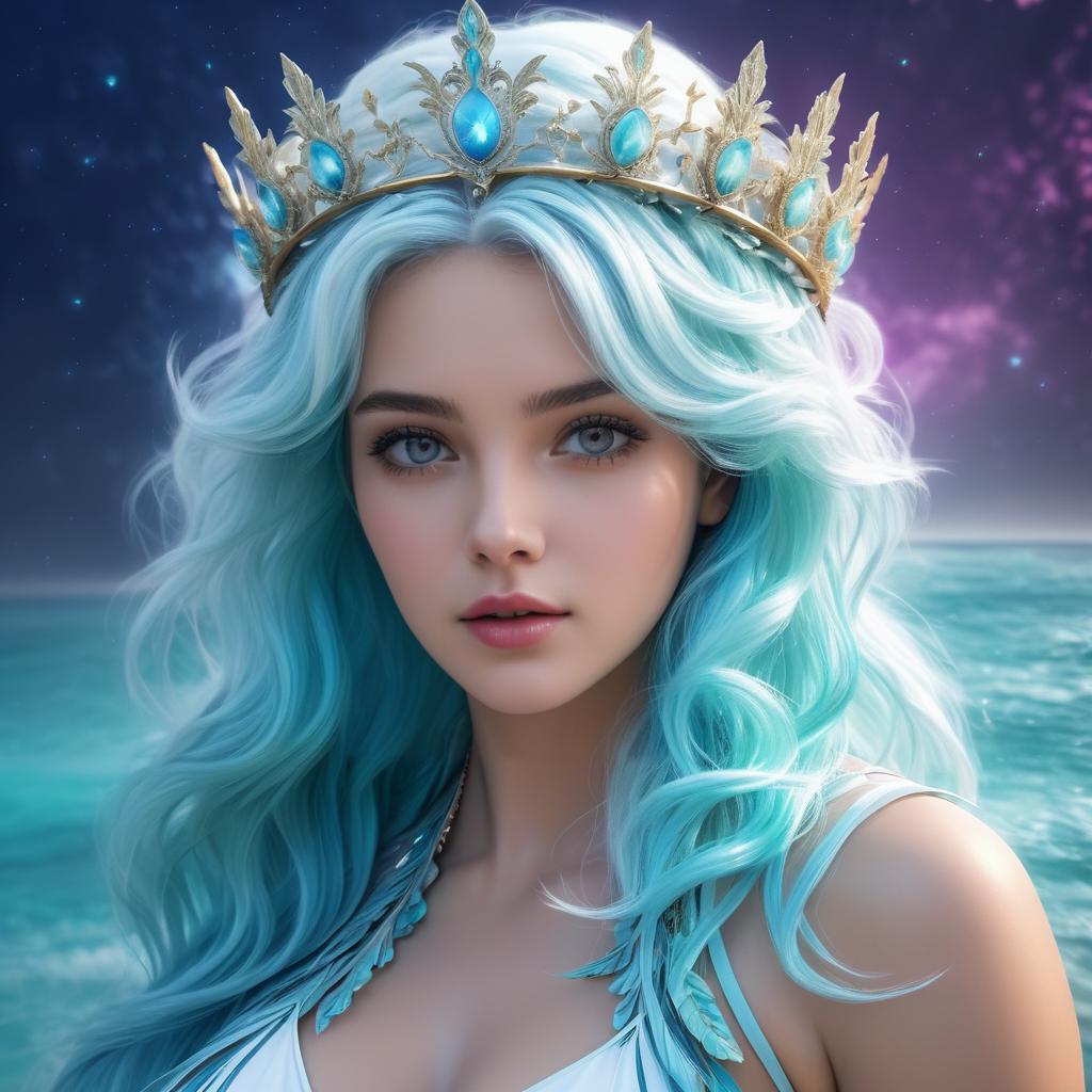 Regal Woman with Turquoise Hair in Mystical Ocean