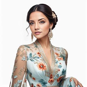 Elegant Woman in Floral Gown with Embroidery