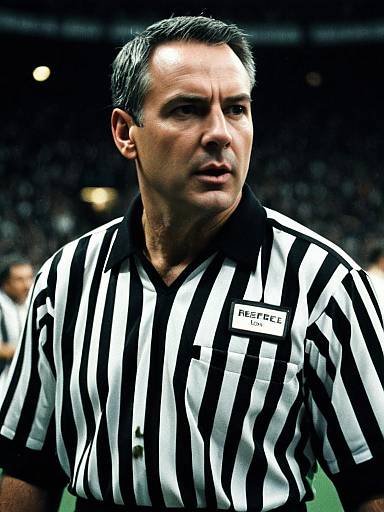 Man in Referee Costume Cinematic Realism Sharp Dramatic Shot