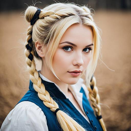 Blonde Woman with Braided Pigtails in Traditional Outfit