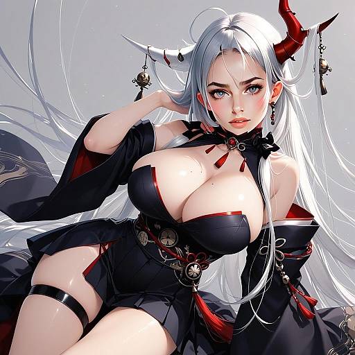 Hakuryuu Azur Lane Dark Elegant Anime Woman with Red Horns