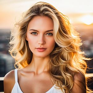 Young Woman with Blonde Hair in Sunset Light