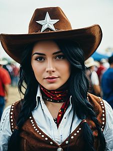 Woman in Cowgirl Costume at Festival