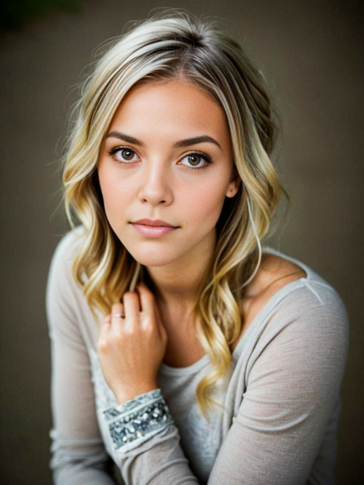 Young Woman with Blonde Hair and Natural Makeup