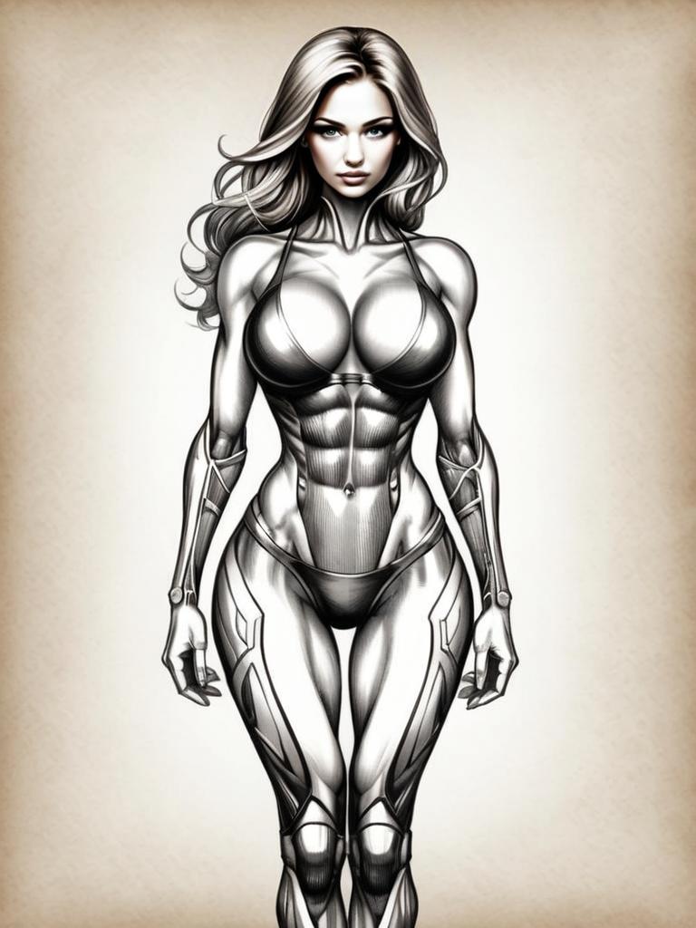 Futuristic Muscular Woman with Cybernetic Limbs