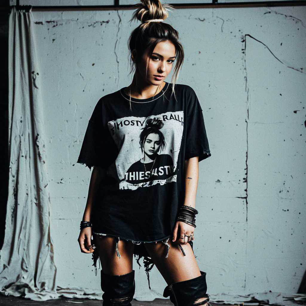 Confident Young Woman in Edgy Streetwear Confident Young Woman in Edgy Streetwear