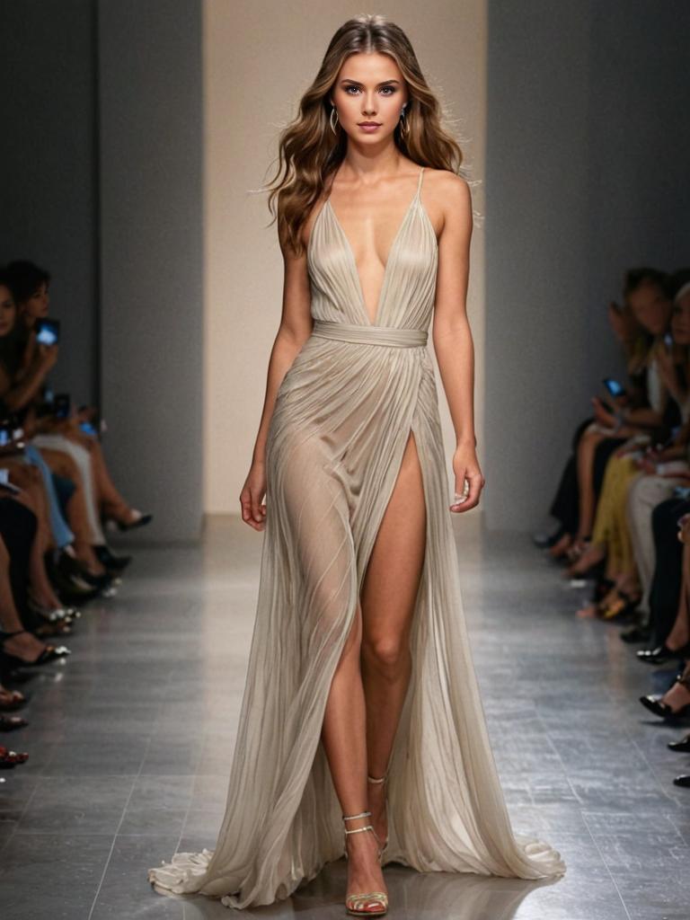 Confident Woman in Elegant Dress on Runway