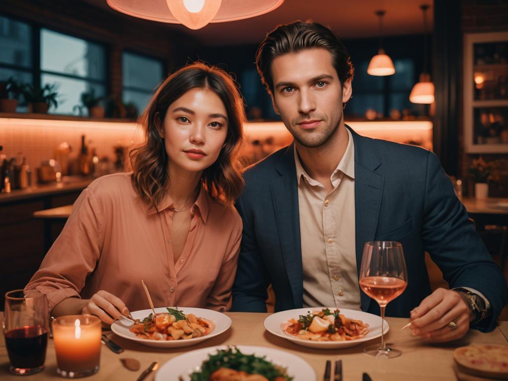 Intimate Dinner Scene in Cozy Restaurant