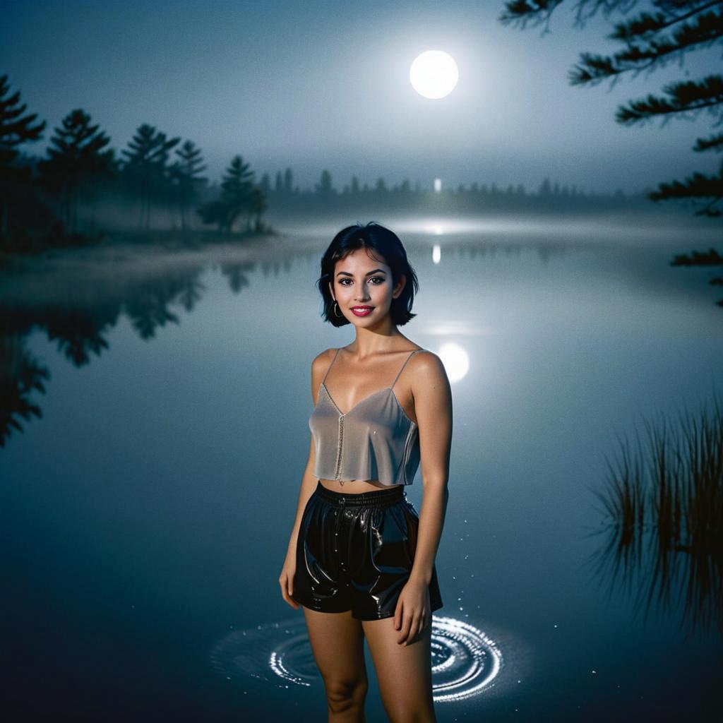 Elegant Woman by Moonlit Lake