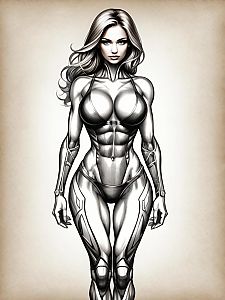 Futuristic Muscular Woman with Cybernetic Limbs