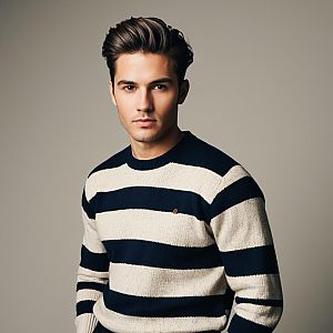Young Man in Navy Striped Sweater