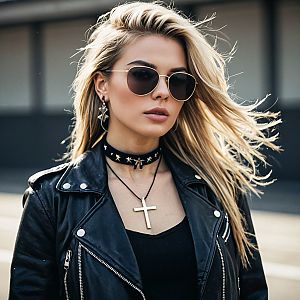 Confident Woman in Rock-Inspired Outfit