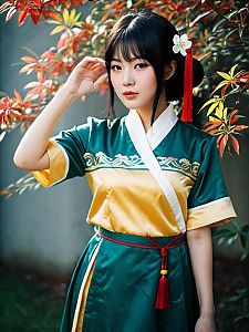 Sexy Cosplay Woman Wearing May Chang Costume in Realistic Outdoor Portrait