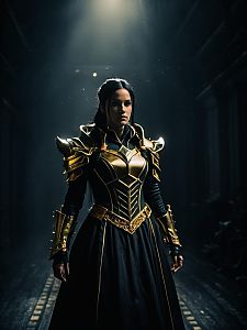 Man in Realistic Epic Fantasy Battle Costume with Gold Armor