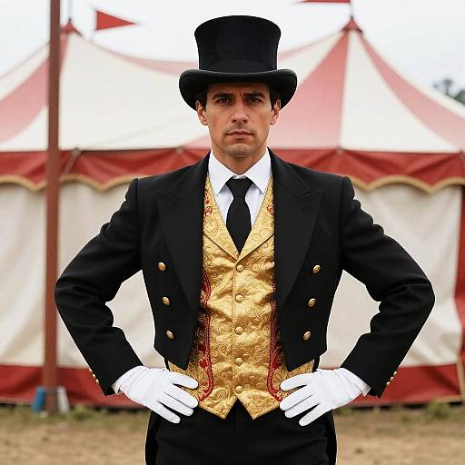 Vintage Circus Ringmaster in Elegant Costume with Top Hat