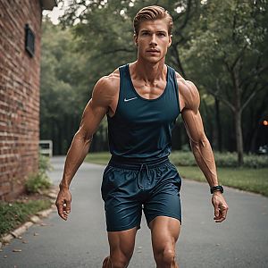 Muscular Man Walking on Path