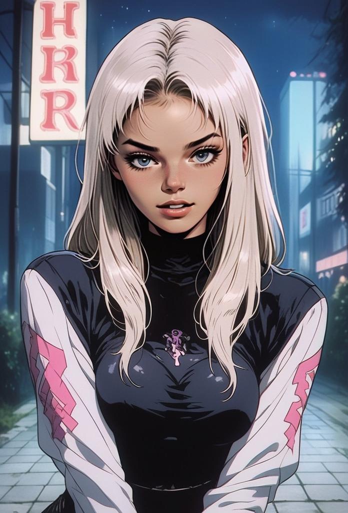 Confident Young Woman in Urban Night Scene