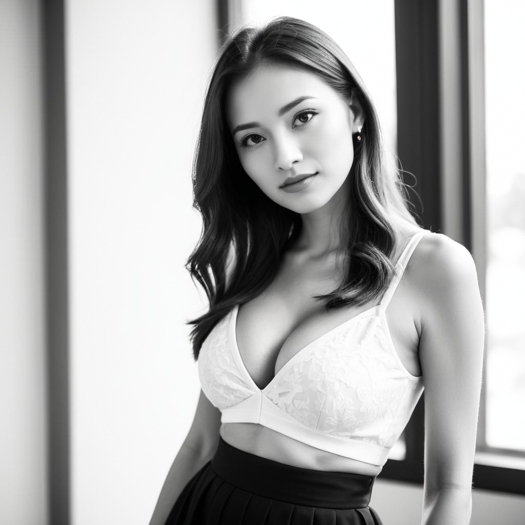 Monochrome Portrait of Young Woman in Lace Bralette Monochrome Portrait of Young Woman in Lace Bralette