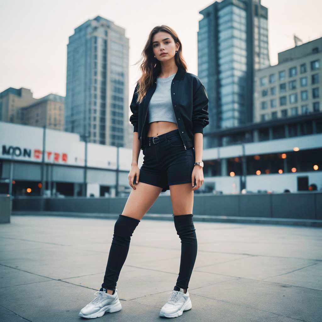 Stylish Young Woman in Urban Outfit