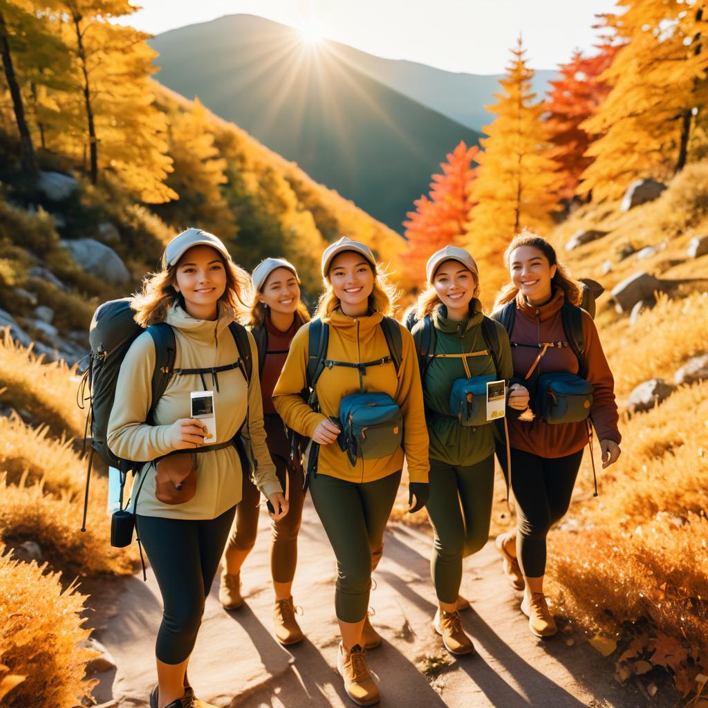 Adventurous Women Hiking in Autumn