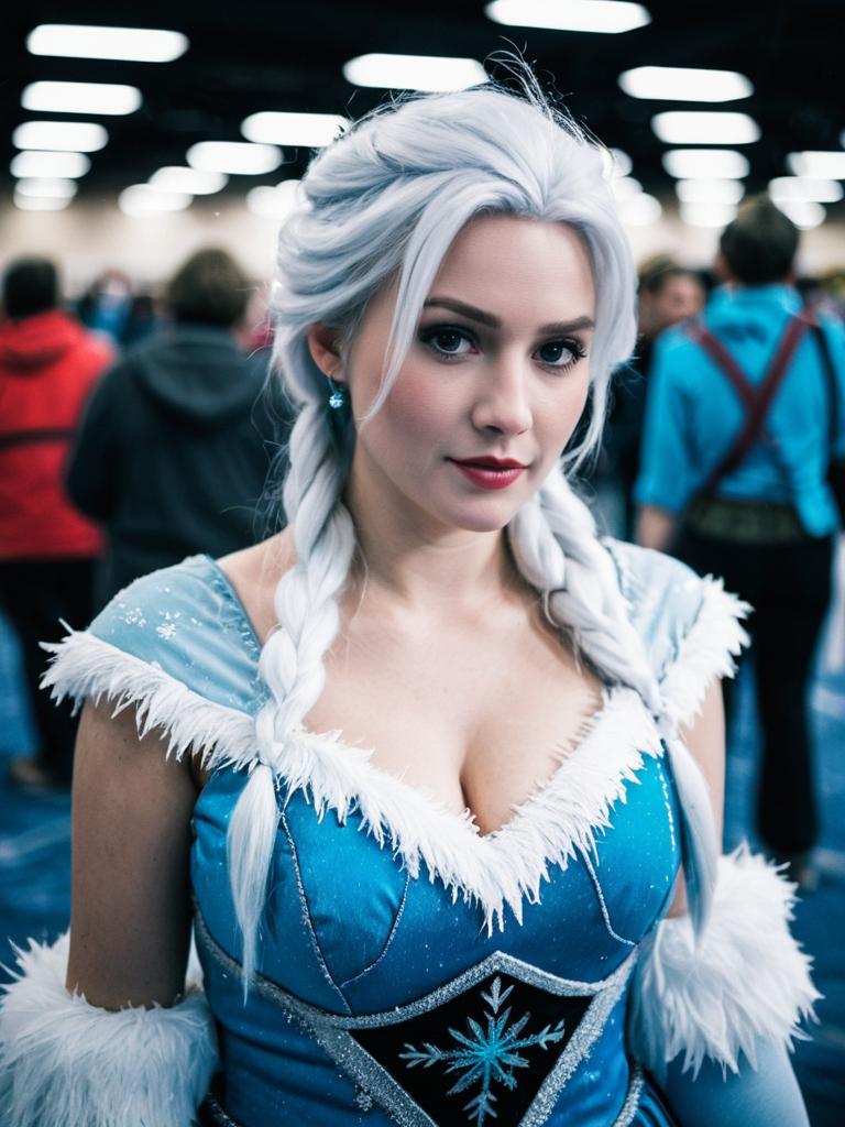 Woman in Winter Costume with Braided Hair at Convention