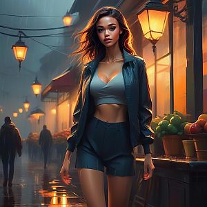 Stylish Woman in Dusk Market