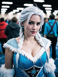 Woman in Winter Costume with Braided Hair at Convention