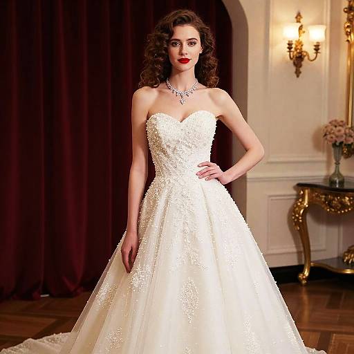 Elegant Strapless Beaded Wedding Dress with Classic Glamour