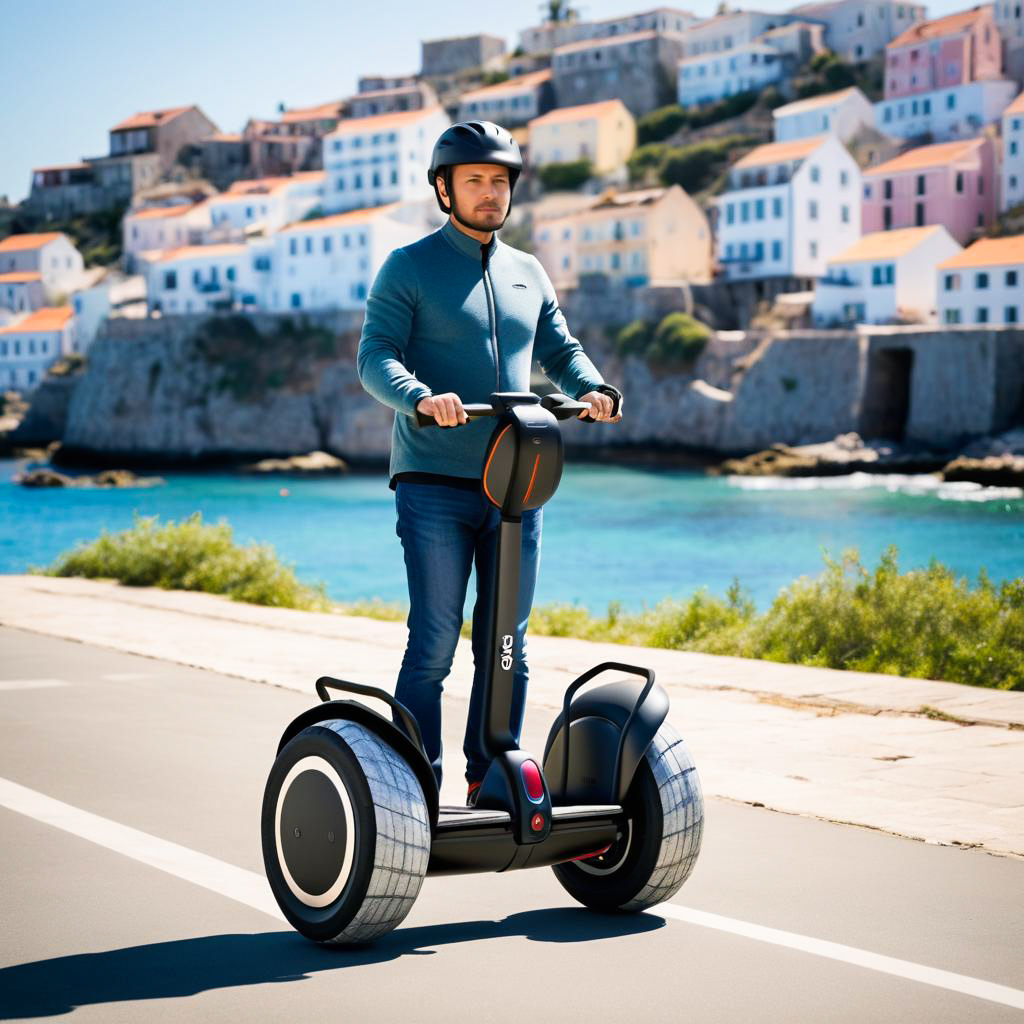 Man Riding Electric Segway on Coastal Path