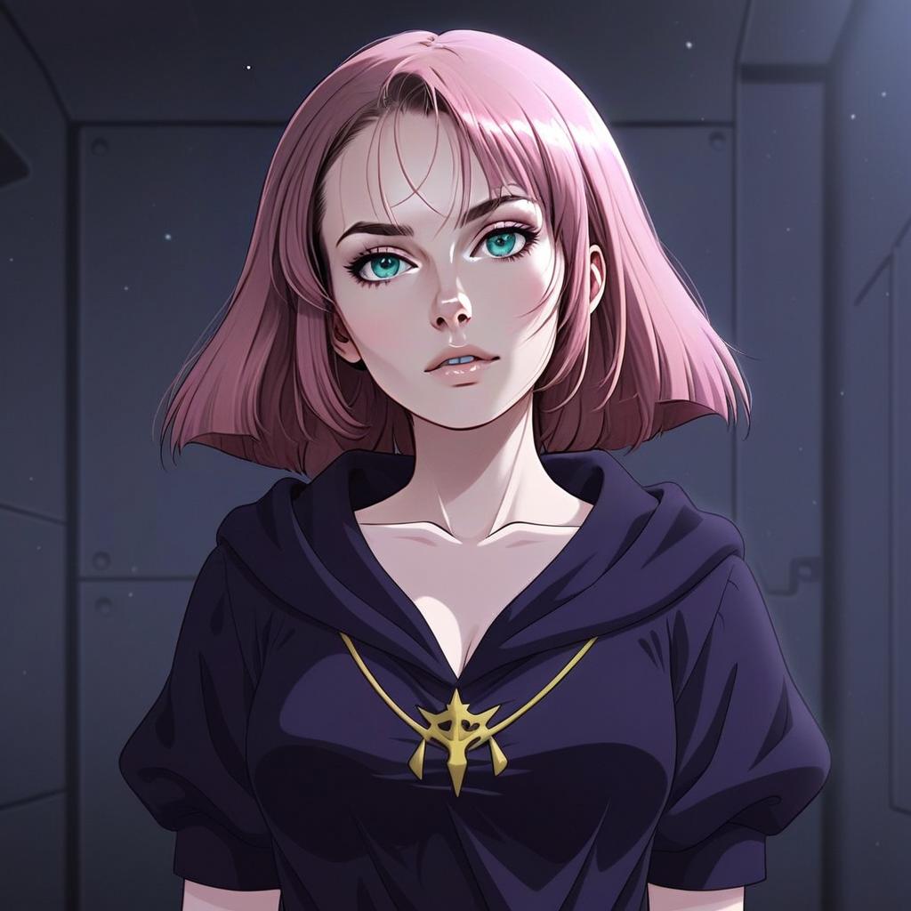 Anime Style Digital Portrait of Woman with Pink Hair and Teal Eyes