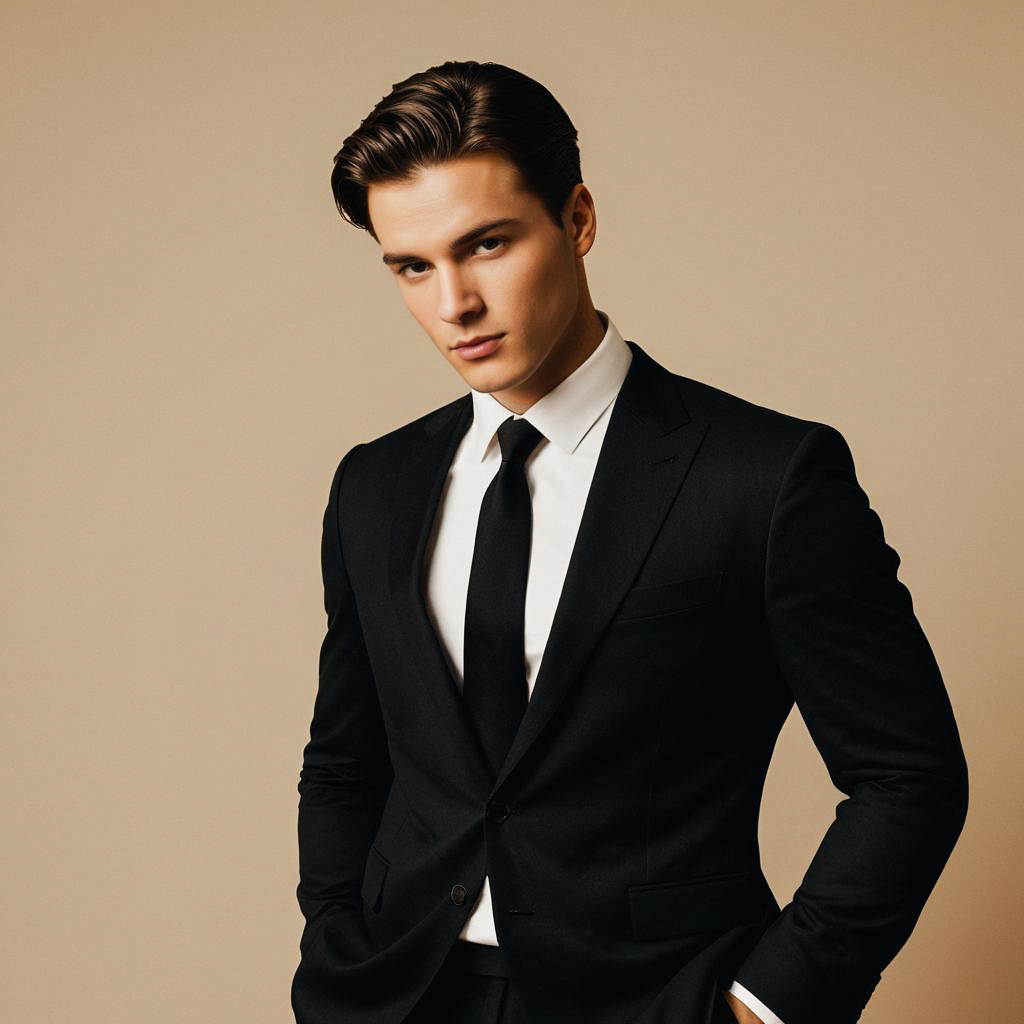 Confident Young Man in Tailored Black Suit