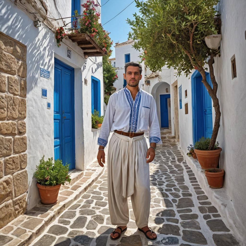 Man in Mediterranean Village Alley