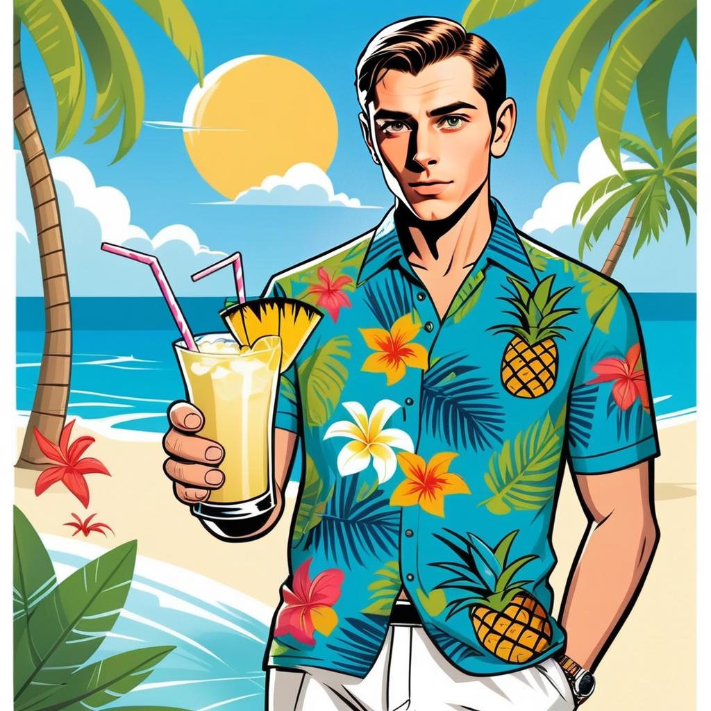 Tropical Man with Cocktail on Beach Tropical Man with Cocktail on Beach