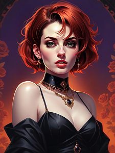 Digital Portrait of a Woman with Red Hair and Green Eyes