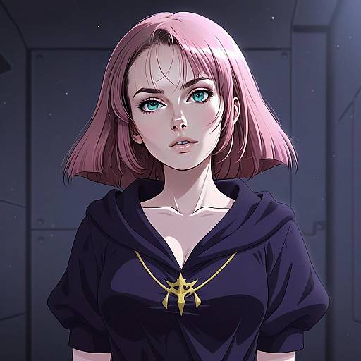 Anime Style Digital Portrait of Woman with Pink Hair and Teal Eyes