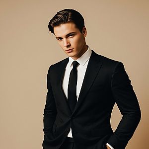 Confident Young Man in Tailored Black Suit