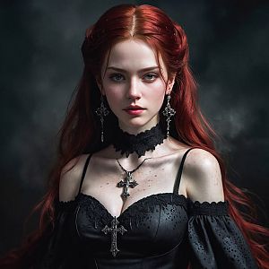Gothic Portrait of Young Woman with Red Hair
