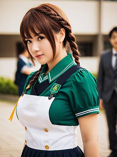 Realistic Ai-chan Tawawa Cosplay in Green and White School Uniform