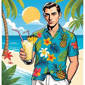 Tropical Man with Cocktail on Beach