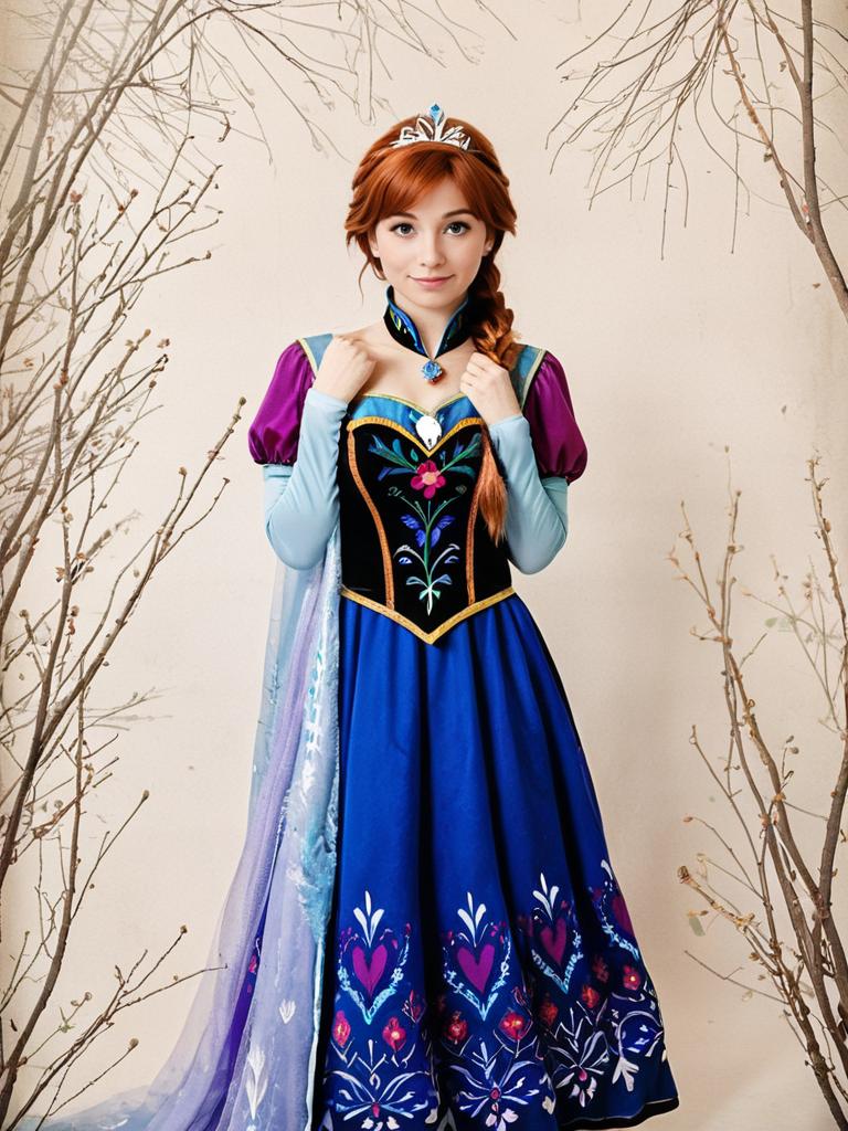 Elegant Northern European Royal Costume with Floral Embroidery