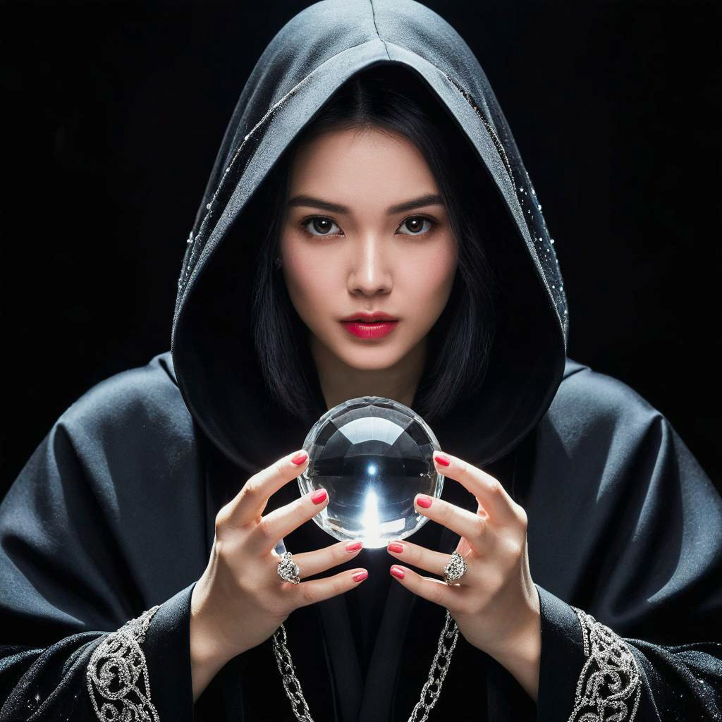 Woman in Embroidered Cloak with Crystal Ball