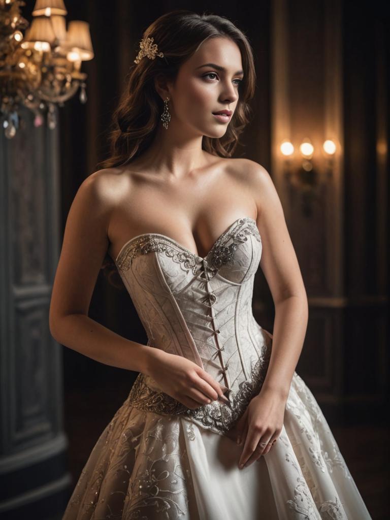 Elegant Woman in Corset Style Wedding Dress