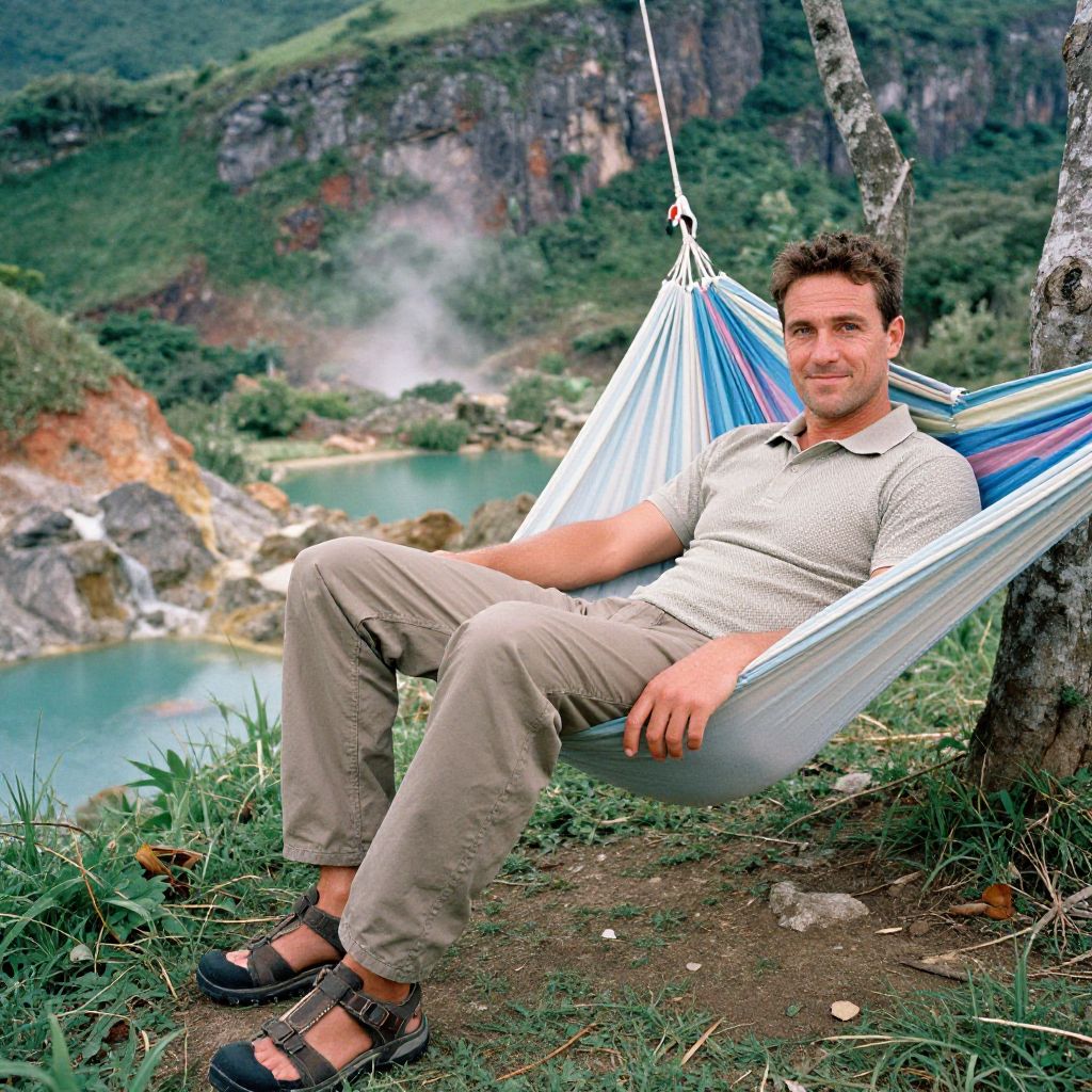 Man Relaxing in Hammock in Scenic Mountain Landscape