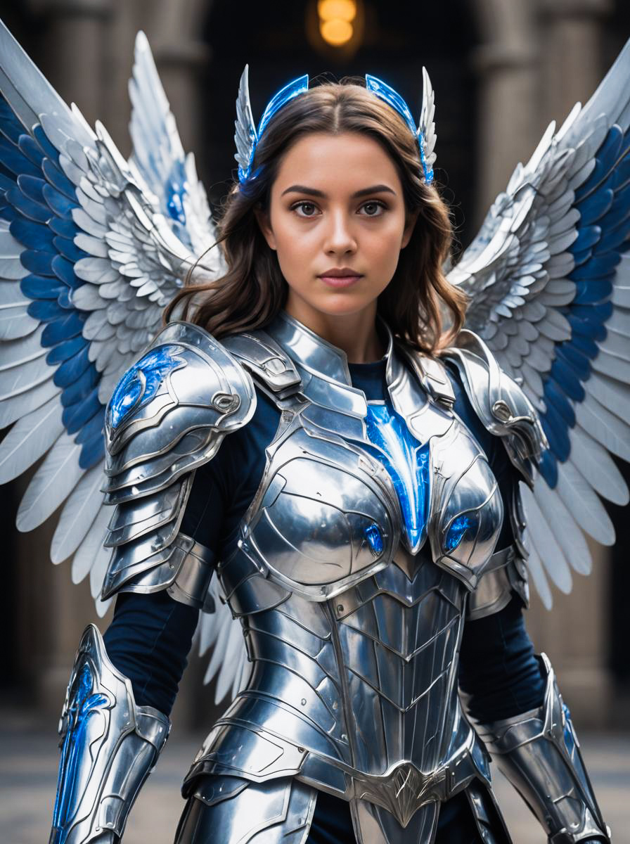 Futuristic Archangel Woman with Armor and Wings